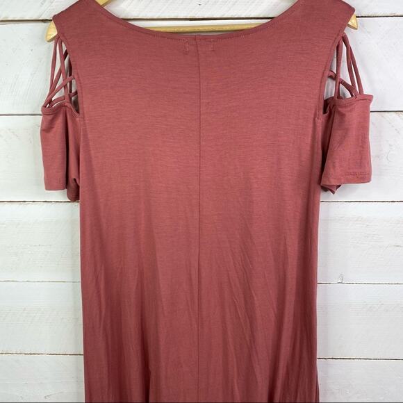 JUSTIFY Mauve Pink Peek Shoulder Sleeve Midi Flowy Dress Size‎ XL - Picture 5 of 9